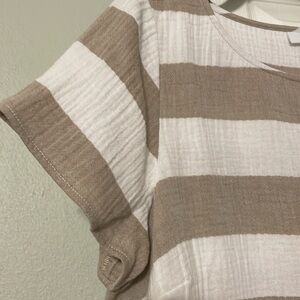 J. Jill Cotton Gauze top in Coconut and White Stripe Boxy Short Sleeve Tee